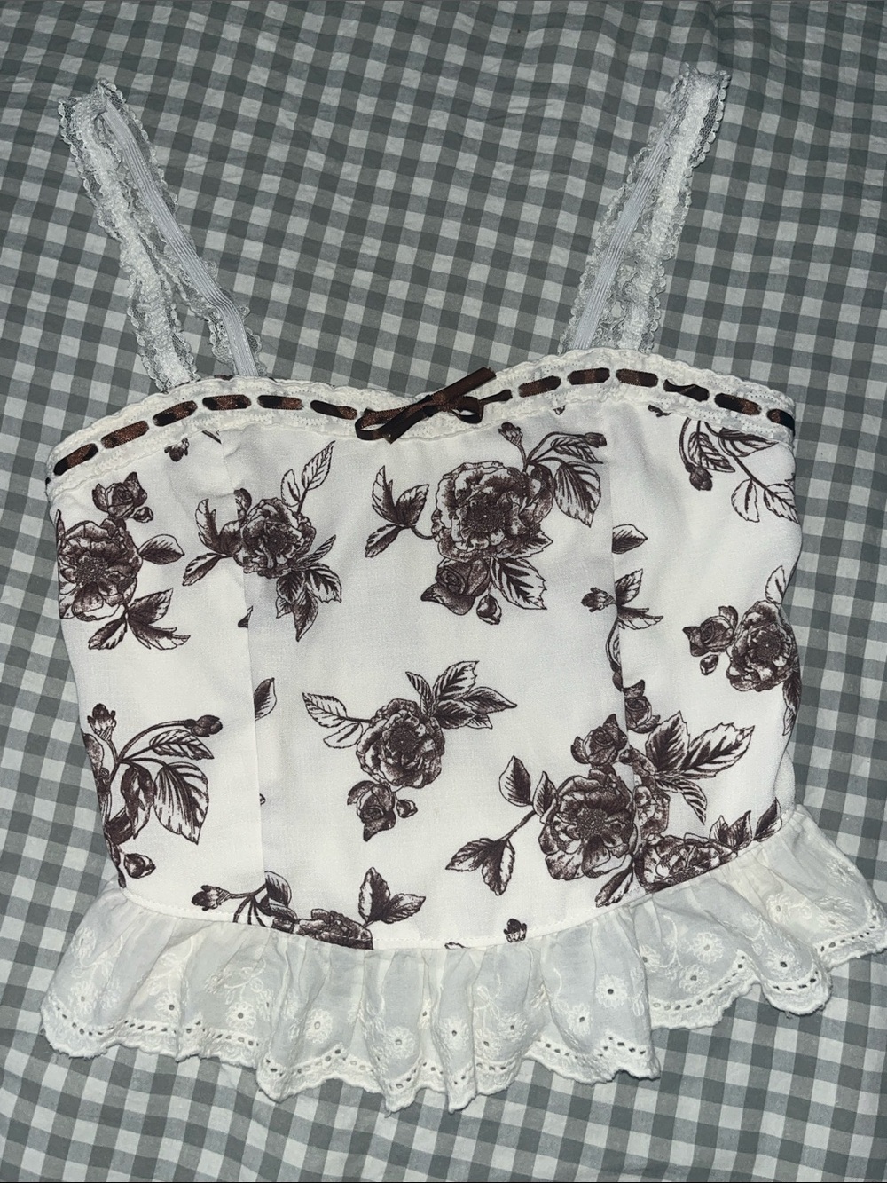 White Floral Lace-Trim Cropped Cami